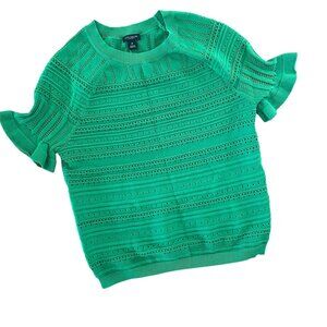 NWT Ann Taylor Pointelle Ruffle Knit Short Sleeve Sweater Size Medium Petite